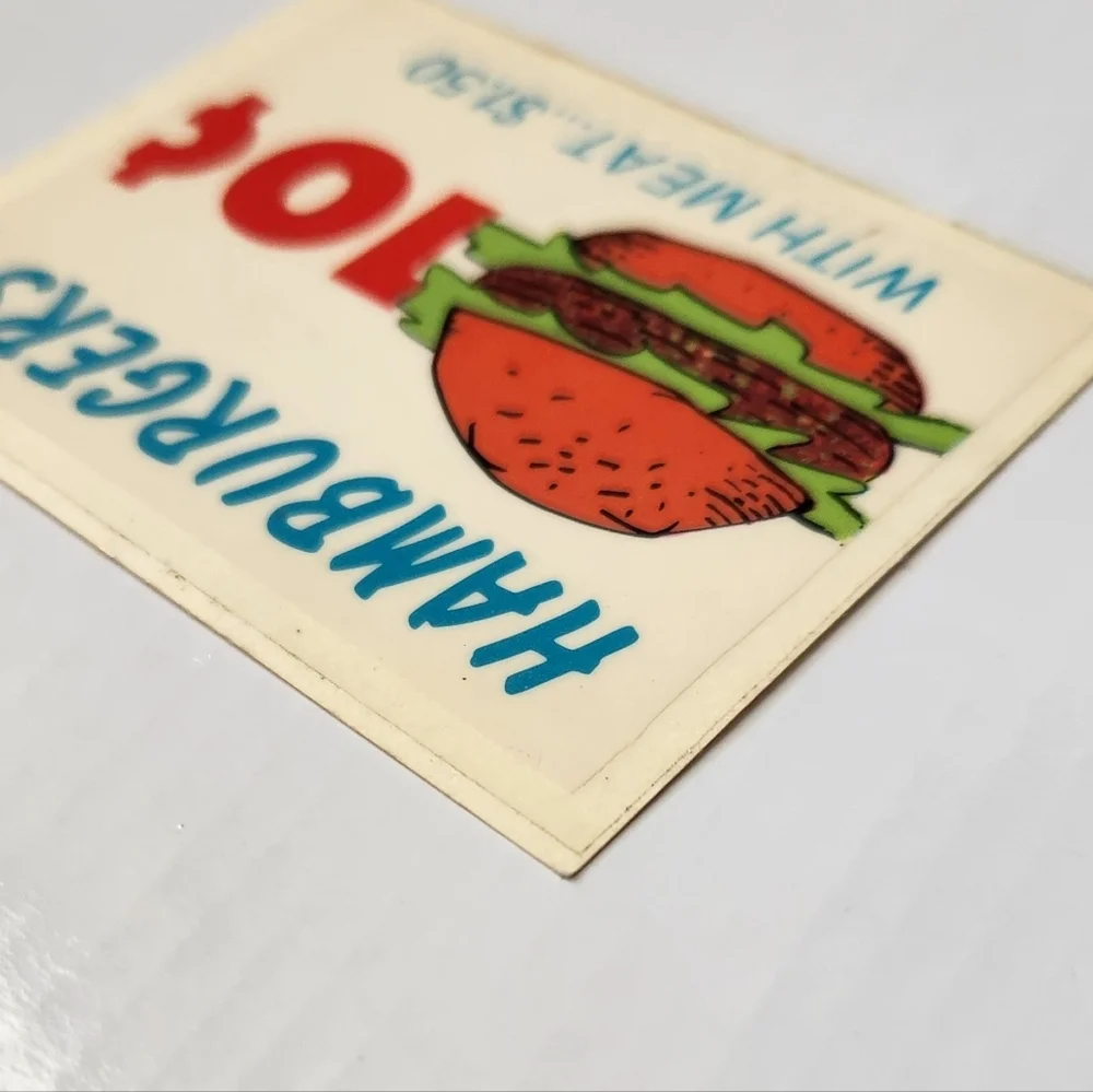 🍔 Vintage 1967 Topps NUTTY INITIALS Sticker “Hamburgers 10¢” Gag Card 🍟
